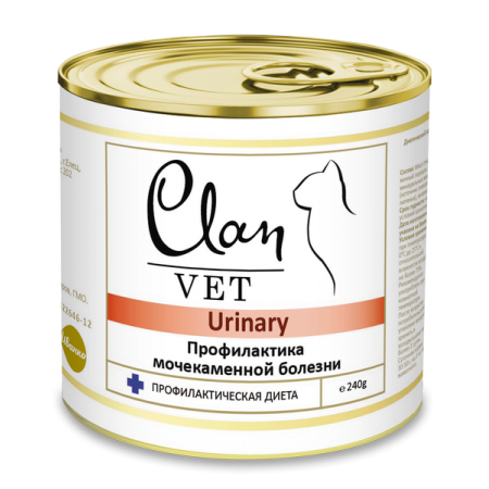 CLAN VET URINARY диетические консервы премиум класса для кошек Профилактика МКБ, 240 гр