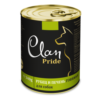 Консервированный корм супер-премиум класса для взрослых собак рубец и печень говяжья Clan Pride, 340 гр