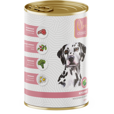 Clan CLASSIC консервы премиум класса для собак, в соусе кроликом, 970 гр