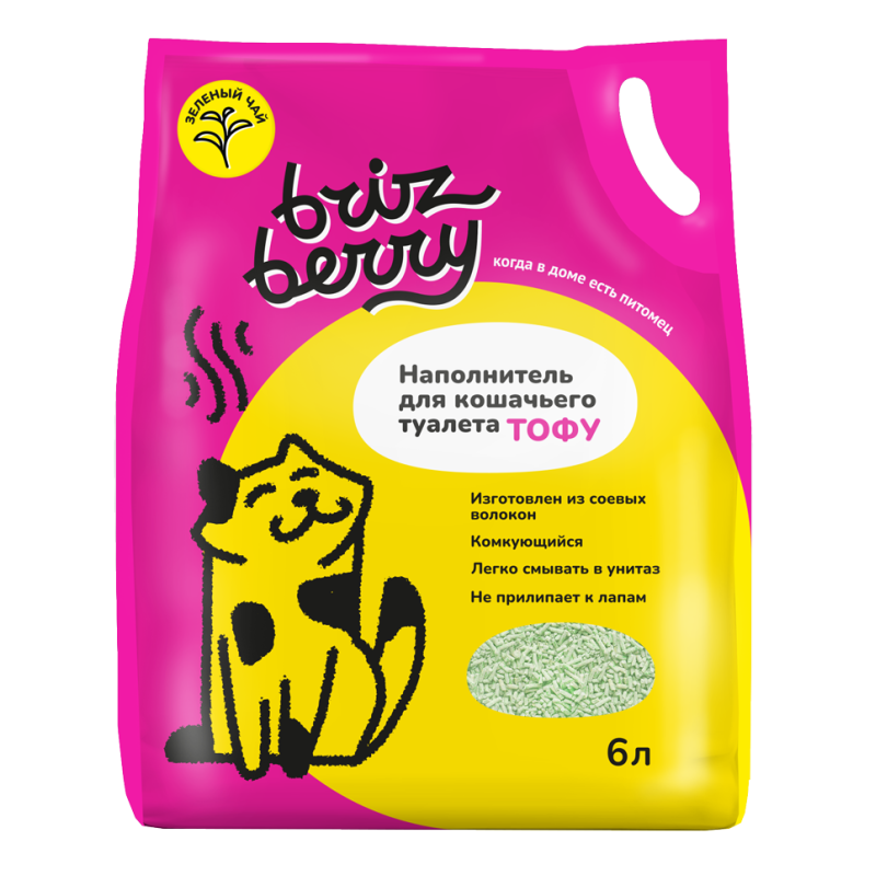 Купить Наполнитель Brizberry для кошачьего туалета, Тофу комкующийся, зеленый чай, 6 л Brizberry в Калиниграде с доставкой (фото)