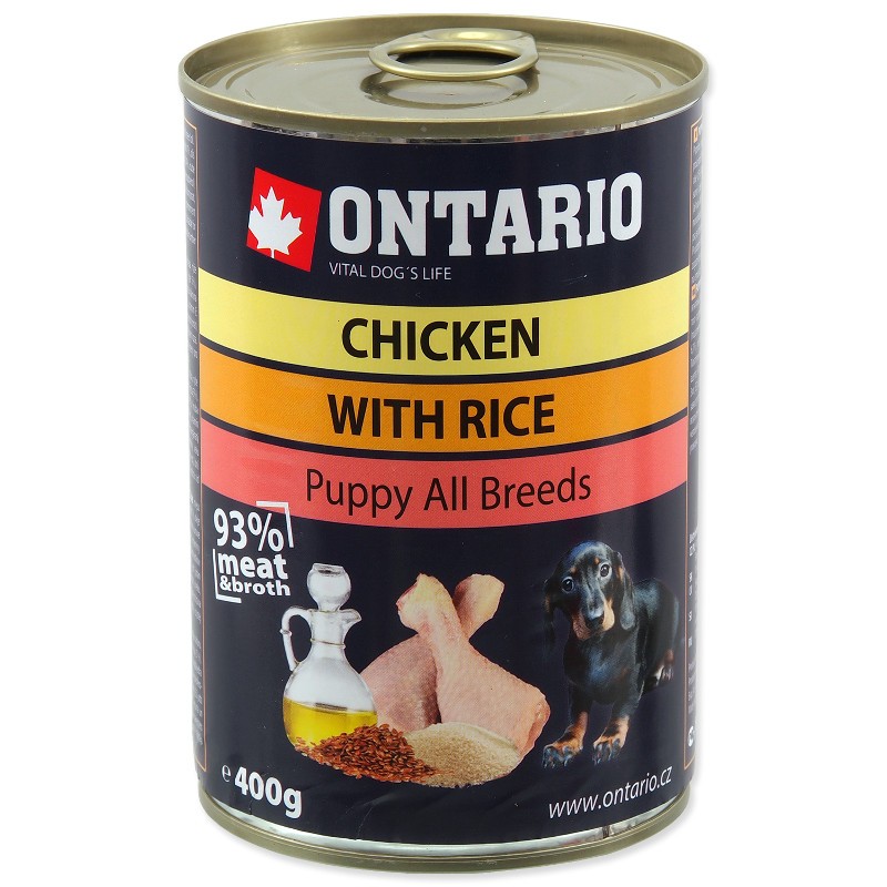 Влажный корм ONTARIO Puppy Chicken and Rice with Linseed Oil для щенков собак всех пород и размеров с мясом курицы и рисом на льняном масле 400 гр