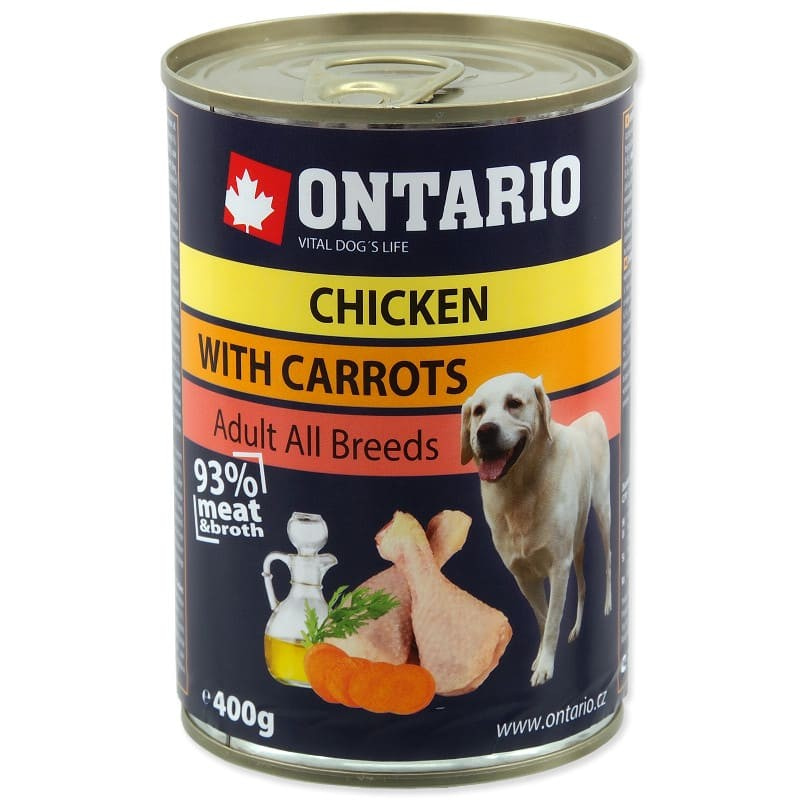 Влажный корм ONTARIO Chicken, Carrots, Salmon Oil для взрослых собак всех пород с мясом курицы и морковью на масле лосося 800 гр