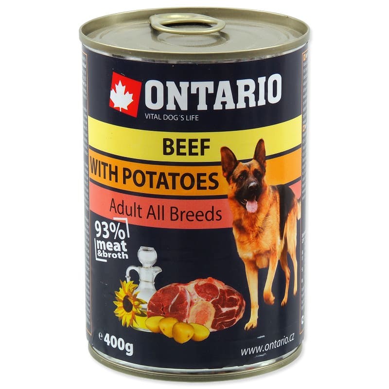 Влажный корм ONTARIO Beef, Potatoes, Sunflower Oil консервы для взрослых собак всех пород говядина и картофель на масле подсолнечника 800 гр