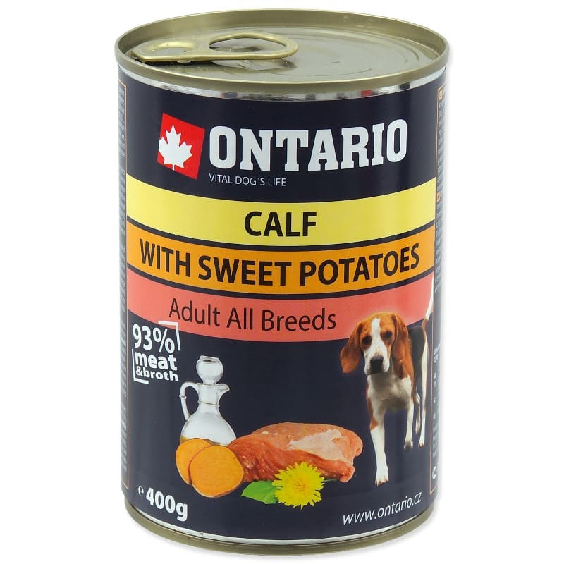Влажный корм Ontario Mini Calf, Sweetpotato, Dandelion and Linseed Oil консервы для взрослых собак малых пород с мясом телятины, картофелем 200 гр