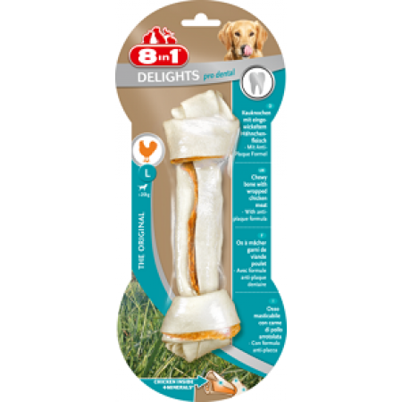 8in1 DENTAL DELIGHTS L косточка с куриным мясом для крупных собак 21 см 8in1 DENTAL DELIGHTS L косточка с куриным мясом для крупных собак 21 см