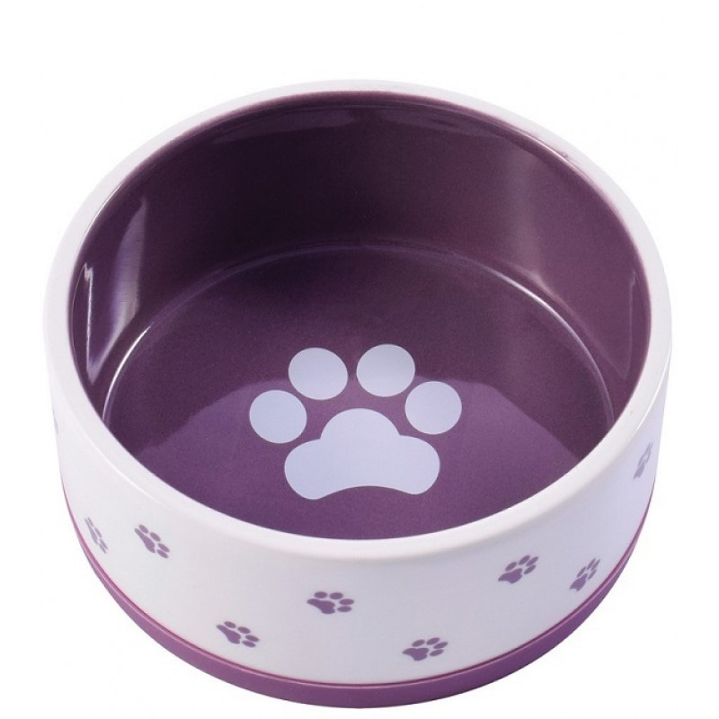 Купить КерамикАрт миска керамическая нескользящая для собак 360 мл белая с фиолетовым КерамикАрт в Калиниграде с доставкой (фото)