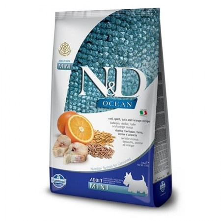 Farmina N&D Ocean беззерновой для собак мелких пород, треска, овёс, спельта, апельсин 2.5 кг