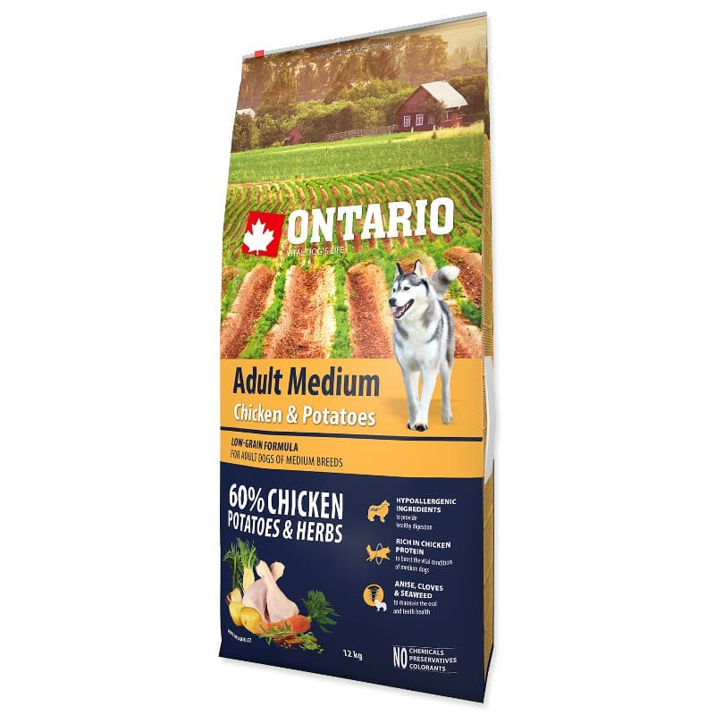 Сухой корм для взрослых нормально активных собак средних пород Ontario с мясом курицы Adult Medium Chicken & Potatoes