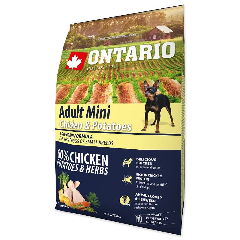 Сухой корм для взрослых нормально активных собак малых пород Ontario с мясом курицы Adult Mini Chicken & Potatoes