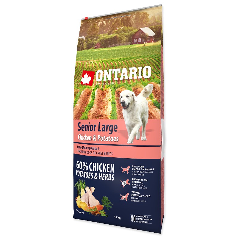 Сухой корм для нормально активных пожилых собак (старше 8 лет) крупных пород Ontario с мясом курицы Senior Large Chicken & Potatoes 6.5 кг