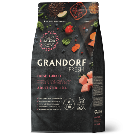 Сухой корм Grandorf Fresh с индейкой для стерилизованных кошек, 2 кг
