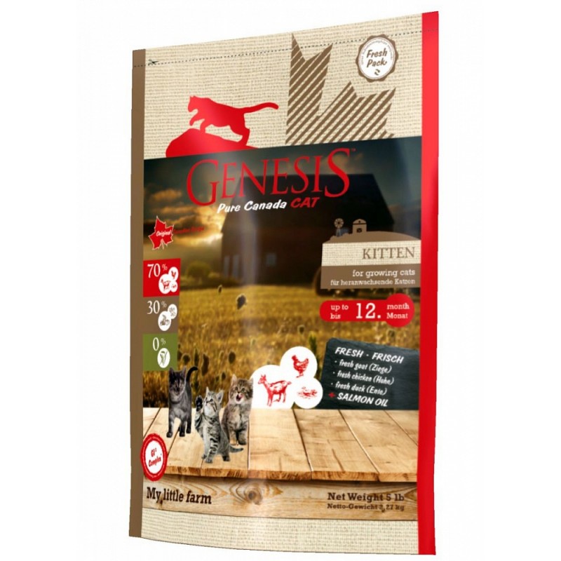 Сухой беззерновой корм Genesis Pure Canada CAT My Little Farm для котят, беременных и кормящих взрослых кошек с уткой, козой и курицей 2,27 кг