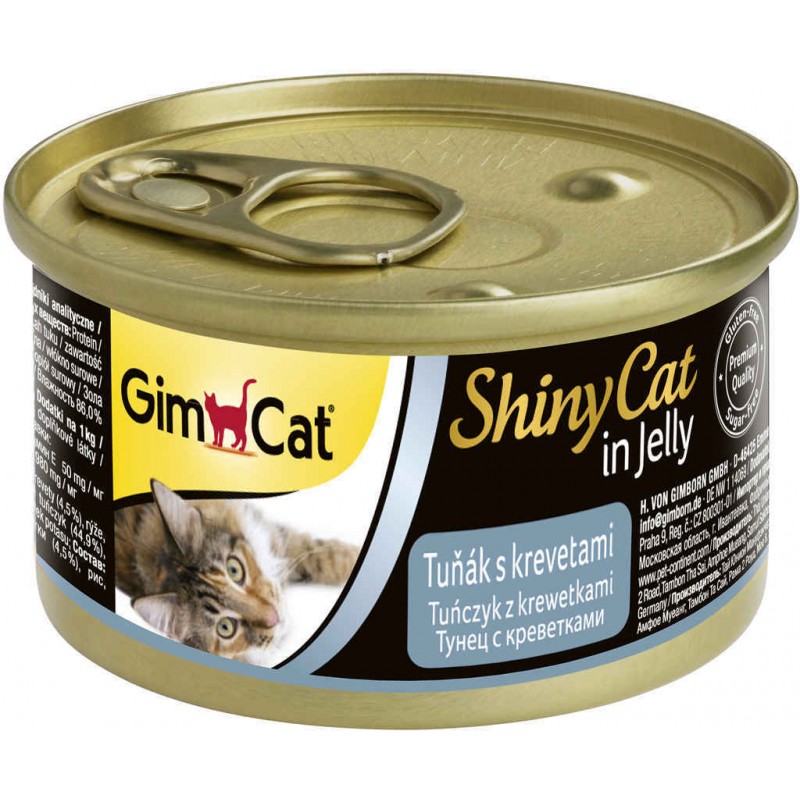 GimCat ShinyCat in Jelly консервы для кошек из тунца с креветками 70 г