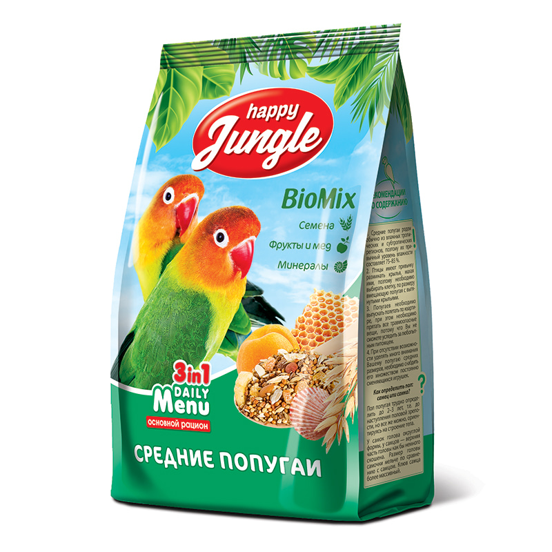 Купить HAPPY JUNGLE Корм для средних попугаев, 500 г HAPPY JUNGLE в Калиниграде с доставкой (фото)
