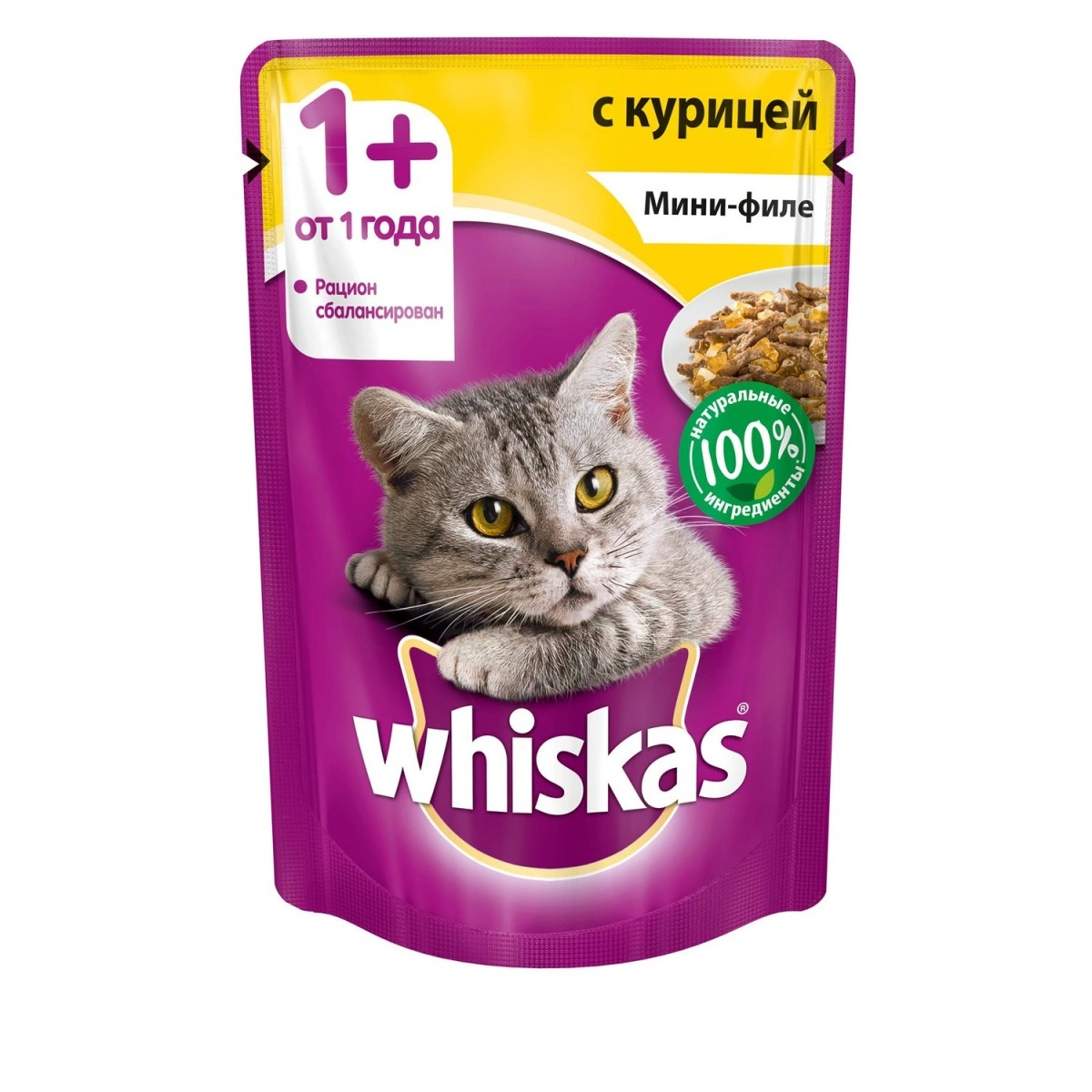 Влажный корм (консервы) Whiskas® вискас для кошек мини-филе с курицей