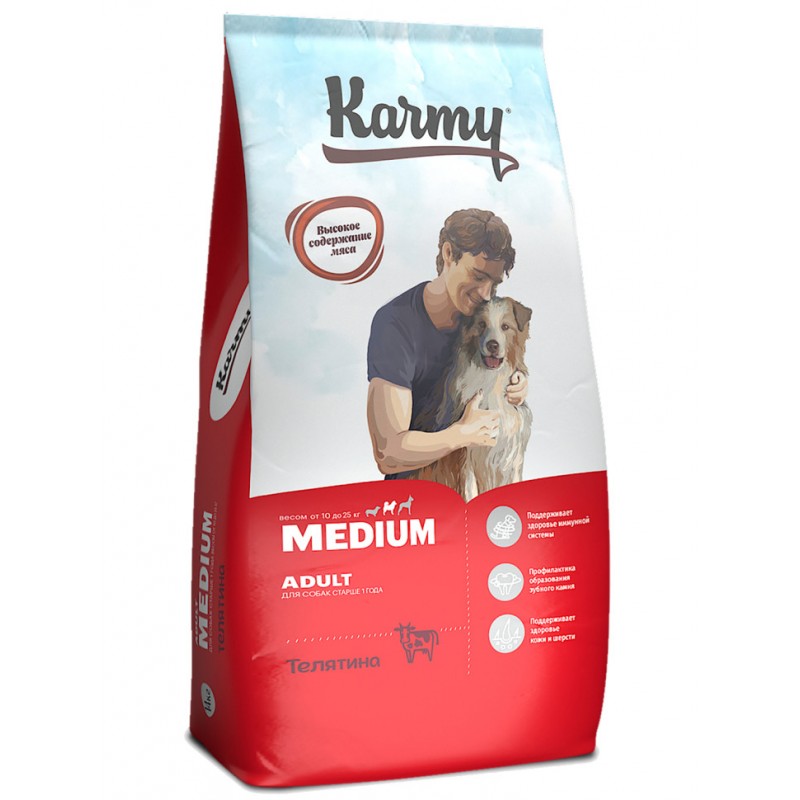 Купить Karmy Medium Adult сухой корм для взрослых собак средних пород старше 1 года, с телятиной - 14 кг Karmy в Калиниграде с доставкой (фото)