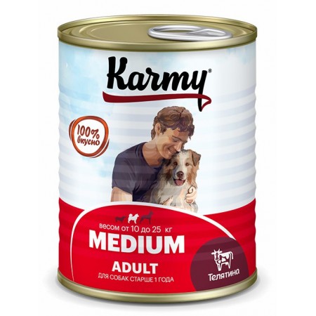 Karmy Medium Adult влажный корм для взрослых собак средних пород с телятиной, в консервах - 340 г