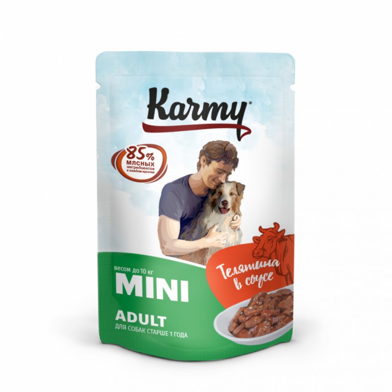 Купить Karmy Mini Adult влажный корм для собак мелких пород, телятина в соусе, в паучах - 80 г Karmy в Калиниграде с доставкой (фото)