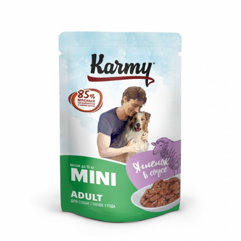 Купить Karmy Mini Adult влажный корм для собак мелких пород, ягненок в соусе, в паучах - 80 г Karmy в Калиниграде с доставкой (фото)