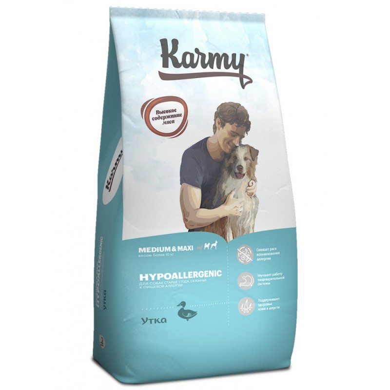 Купить Karmy Hypoallergenic Medium & Maxi сухой гипоаллергенный корм для взрослых собак средних и крупных пород с уткой - 14 кг Karmy в Калиниграде с доставкой (фото)