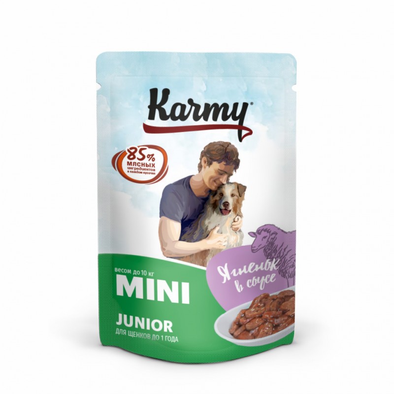 Купить Karmy Mini Junior влажный корм для щенков мелких пород, ягненок в соусе, в паучах - 80 г Karmy в Калиниграде с доставкой (фото)