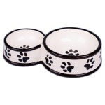 Купить КерамикАрт миска для собак двойная 100 мл и 220 мл, белая с лапками КерамикАрт в Калиниграде с доставкой (фото 1)