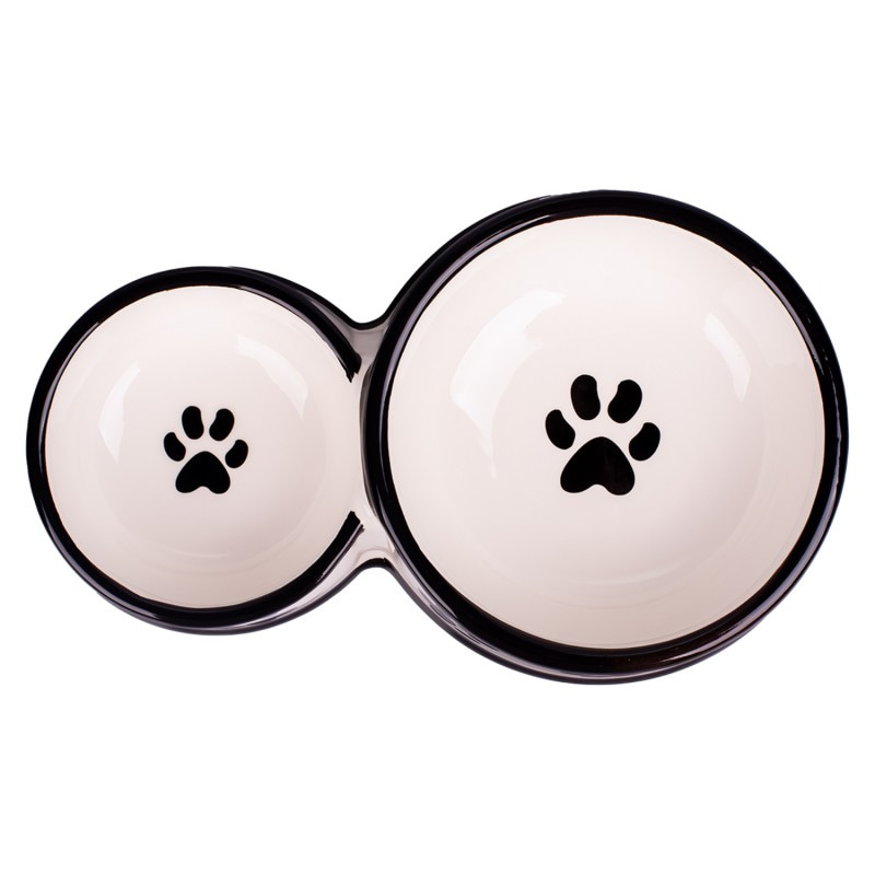 Купить КерамикАрт миска для собак двойная 100 мл и 220 мл, белая с лапками КерамикАрт в Калиниграде с доставкой (фото)