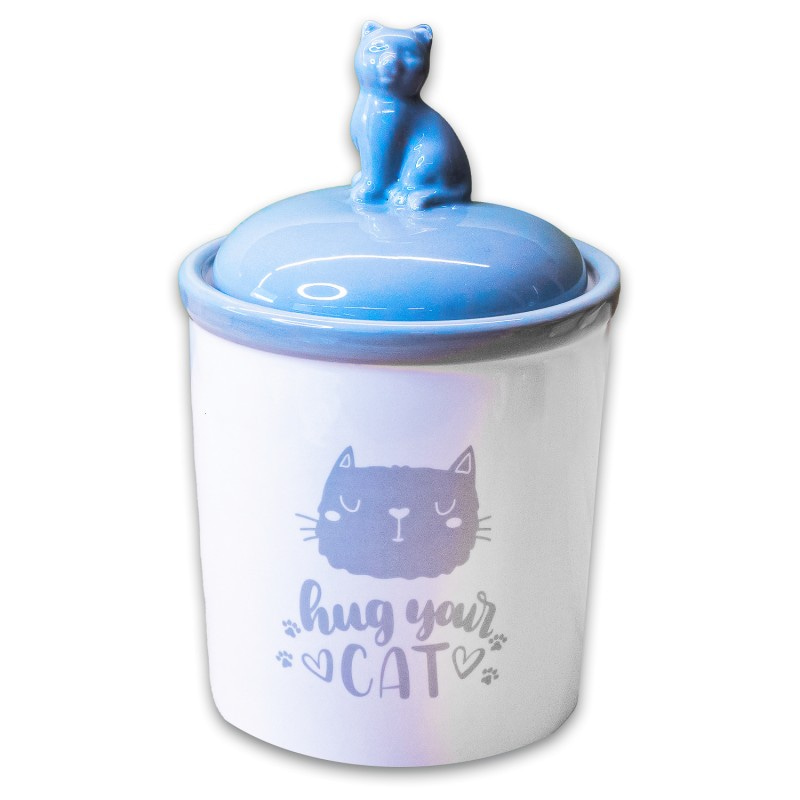 Купить КерамикАрт бокс керамический для хранения корма Hug your cat 1650мл, бело-серая КерамикАрт в Калиниграде с доставкой (фото)