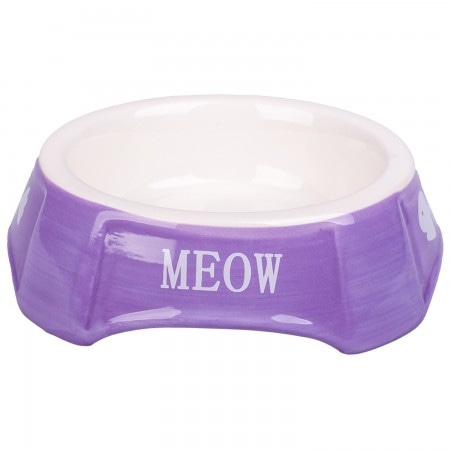 КерамикАрт миска керамическая для кошек 140 мл фиолетовая с рыбками