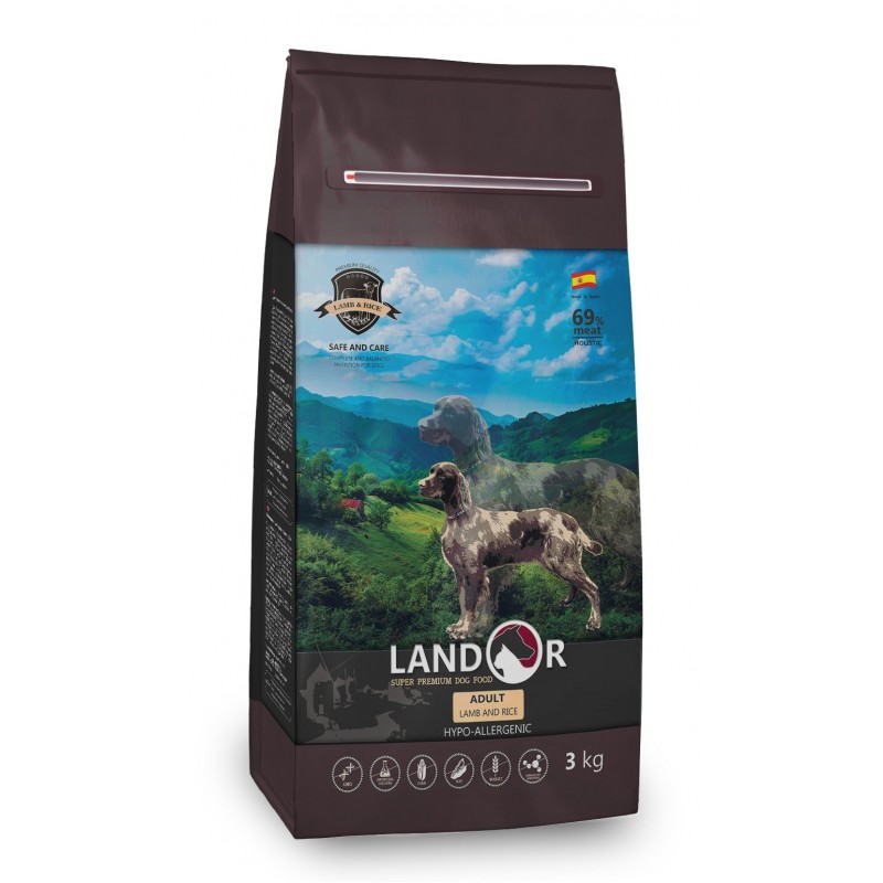 Landor Adult Dog Lamb and Rice Hypoallergenic - Полнорационный гипоаллергенный сухой корм для взрослых собак всех пород ягненок с рисом 1 кг