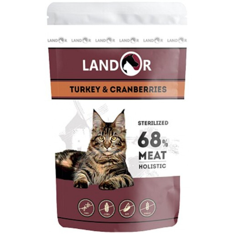 Влажный корм (консервы) Landor Turkey With Cranberries для стерилизованных взрослых кошек индейка с клюквой 85 гр