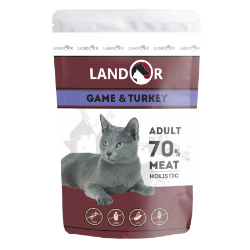 Влажный корм (консервы) Landor Game And Turkey для с взрослых кошек куропатка с индейкой 85 гр