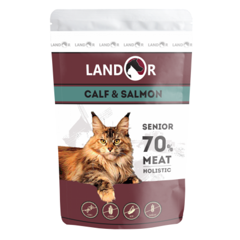 Влажный корм (консервы) Landor Senior Cat Calf / Salmon для стерилизованных взрослых кошек индейка с клюквой 85 гр