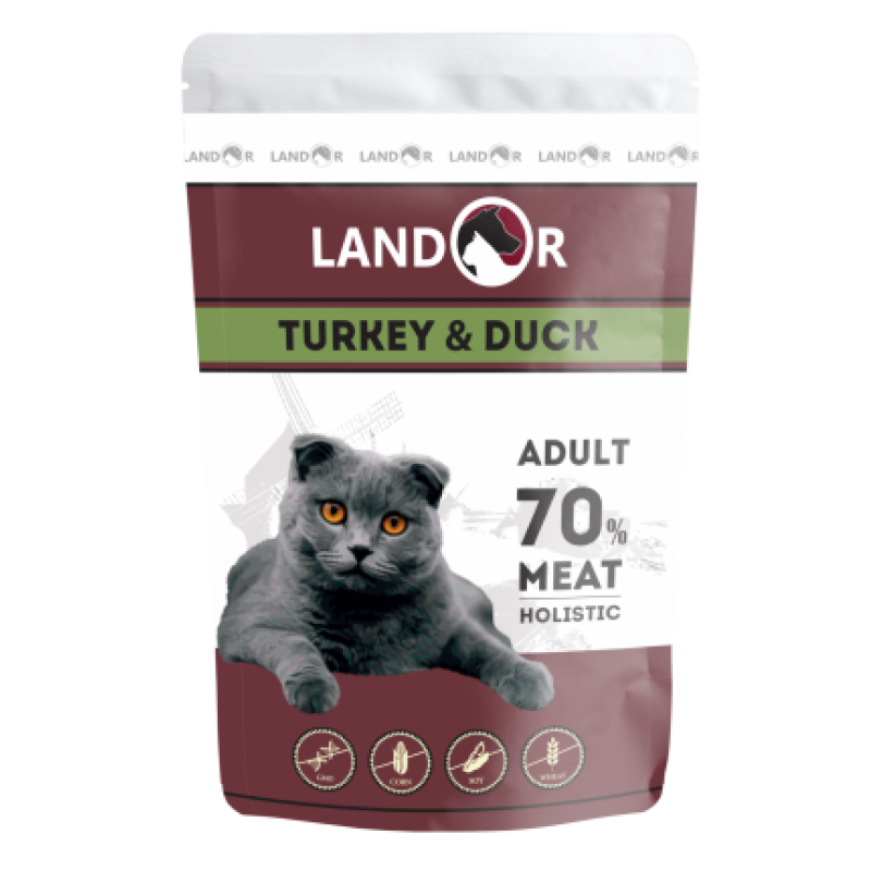 Влажный корм (консервы) Landor Turkey And Duck для взрослых кошек индейка с уткой 85 гр