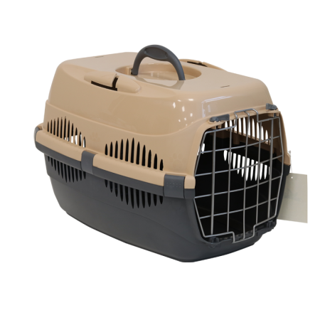 Моськи-Авоськи Переноска пластиковая с металлической дверцей 44х29х27,5 см (до 9 кг), цвет серо-песочный