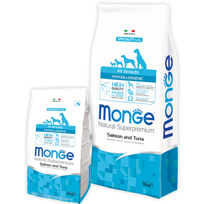 Сухой гипоаллергенный корм MONGE SPECIALITY LINE MINI ADULT LAMB, RICE AND POTATOES с лососем и тунцом для взрослых собак всех пород 2.5 кг / 12 кг