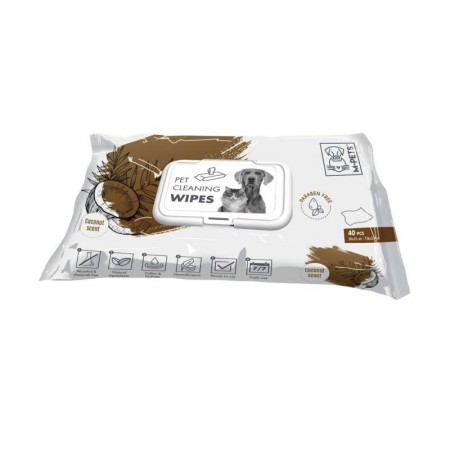 🇧🇪 M-PETS Очищающие салфетки для животных, аромат кокоса, 40 шт.