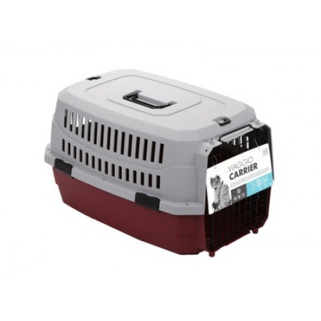 M-PETS Контейнер-переноска для животных до 11 кг, цвет бордовый с серым, 58,4х38,7х33 см