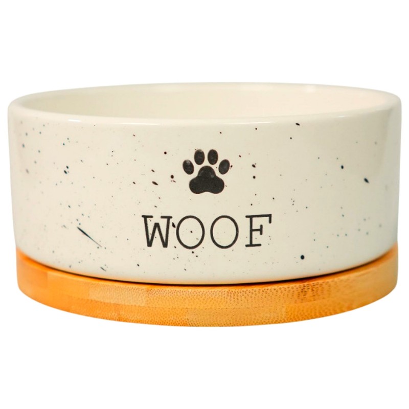 Купить Миска Mr.Kranch Bamboo WOOF керамическая белая на бамбуковой подставке 860 мл Mr.Kranch в Калиниграде с доставкой (фото)