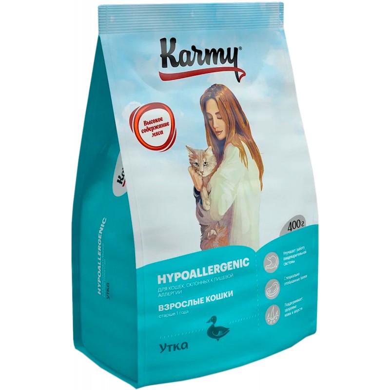 Купить Сухой корм KARMY HYPOALLERGENIC гипоаллергенный для взрослых кошек с уткой (0,4 кг) Karmy в Калиниграде с доставкой (фото)