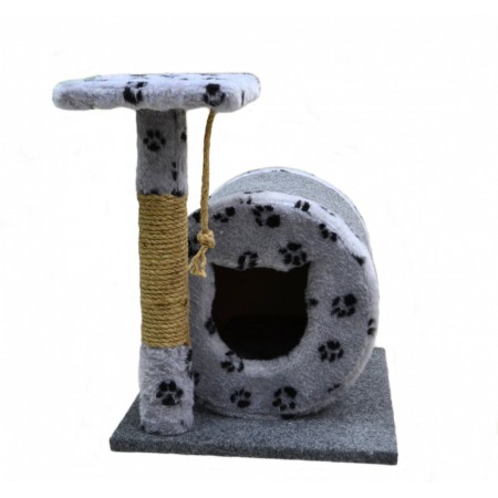 Когтеточка домик боченок на площадке со столбиком Чистый Котик, 40х50х50 см (изделие 19Б)