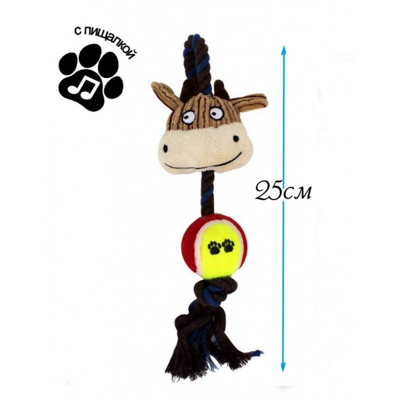 Купить Верёвочная игрушка с мячом для собак Чистый Котик 25 см, плюш, красный Чистый котик в Калиниграде с доставкой (фото)