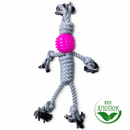 Чистый Котик Верёвочная игрушка с мячом для домашних животных, 37 см