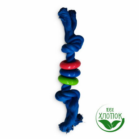 Чистый Котик Верёвочная игрушка с пластиковым кольцом для домашних животных, 28 см, синий