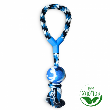 Верёвочная игрушка для собак, петля с мячиком Чистый Котик 40 см, синий