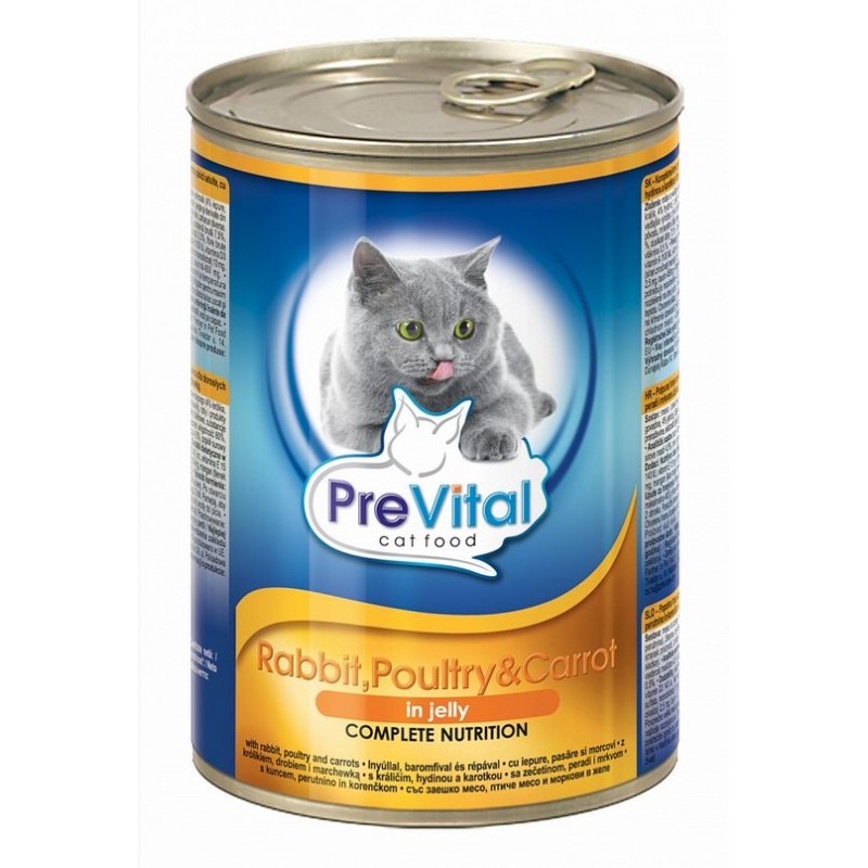 PreVital консервы для кошек в желе с кроликом, домашней птицей и морковью 415 гр