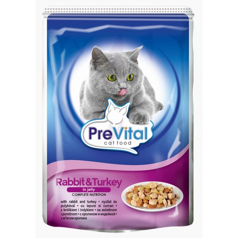 PreVital консервы для кошек в желе с кроликом и индейкой 100 гр