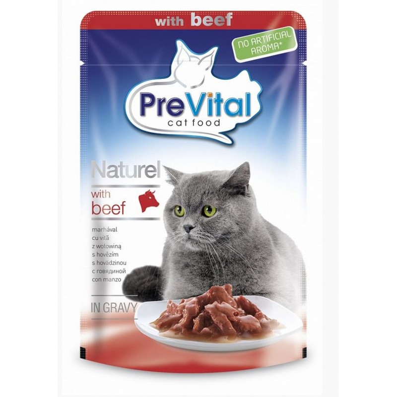 PreVital консервы для кошек кусочки в соусе с говядиной 85 гр