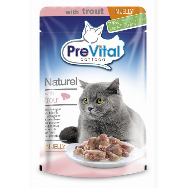 PreVital консервы для кошек кусочки в желе с форелью 85 гр