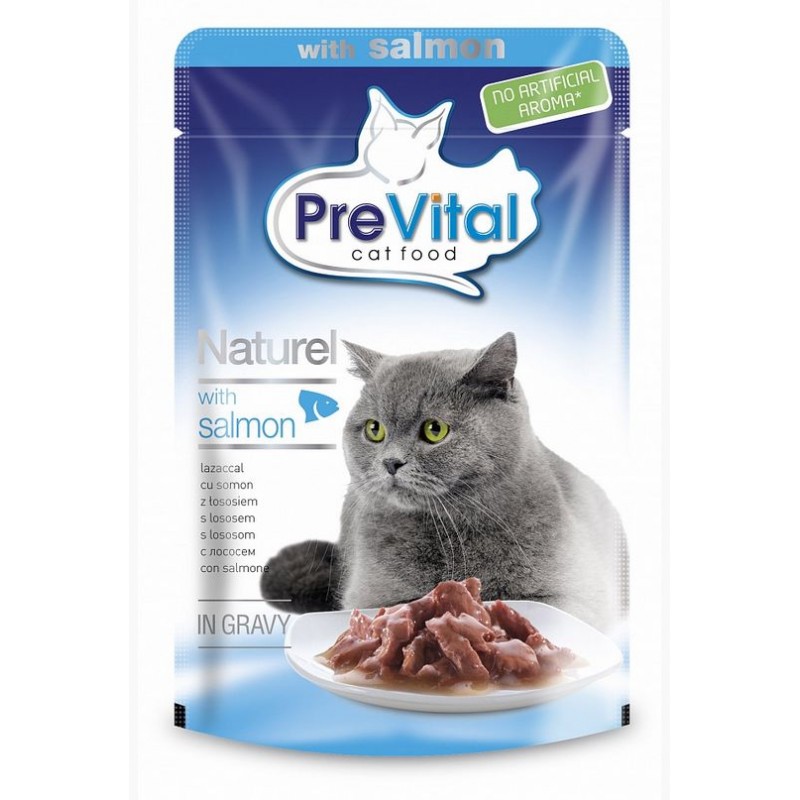 PreVital консервы для кошек кусочки в соусе с лососем 85 гр
